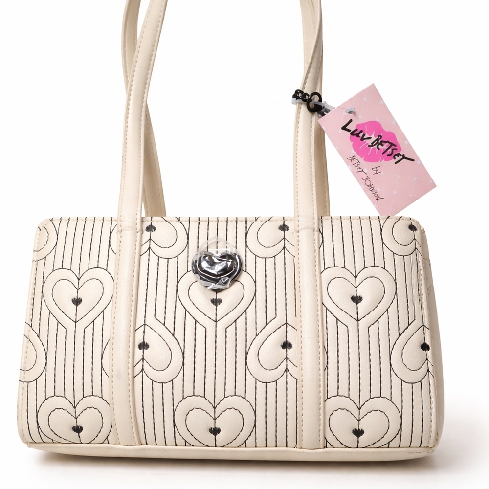 Luv Betsey by Betsey Johnson Heart Print Shoulder Bag Cream Purse